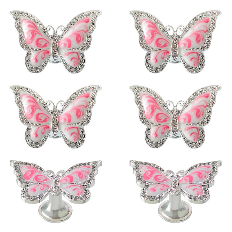 Xinally Butterfly Cabinet Knobs,6 Pieces Butterfly Knobs Single Hole Pulls Handles Decorative Door Cabinet Drawer Cupboard Furniture Door Wardrobe (Pink) - Image 1